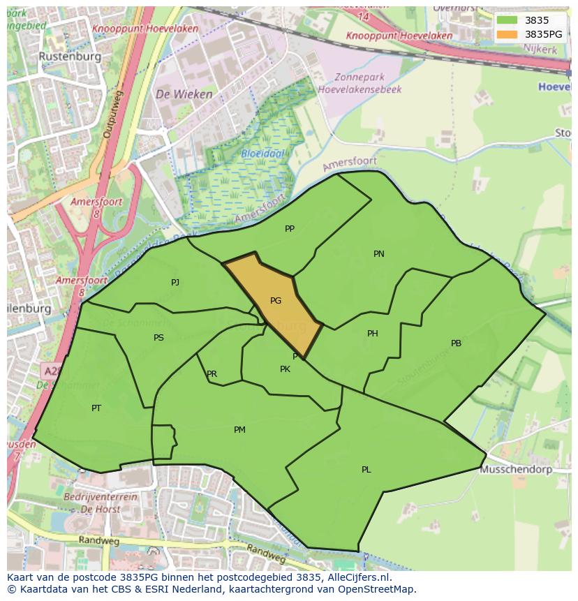 Afbeelding van het postcodegebied 3835 PG op de kaart.