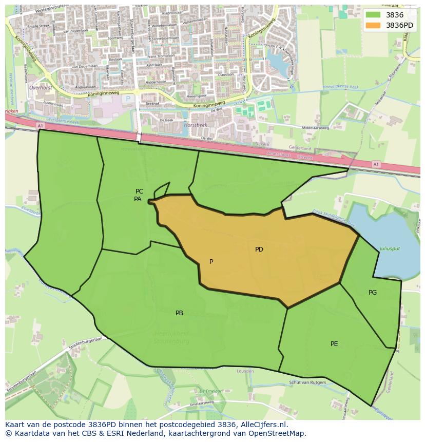 Afbeelding van het postcodegebied 3836 PD op de kaart.