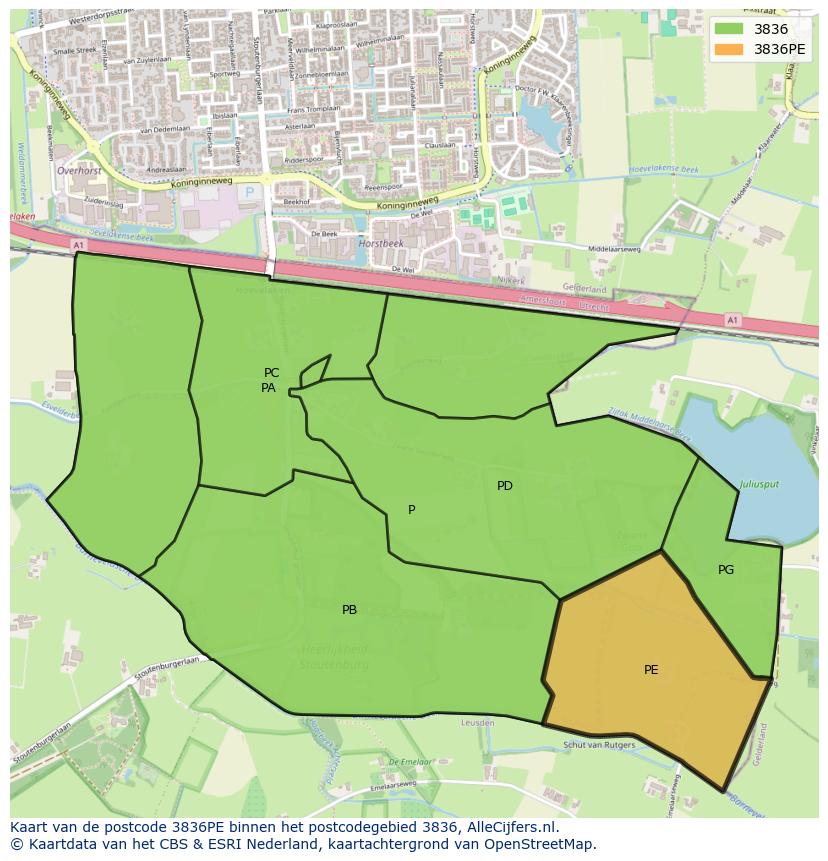 Afbeelding van het postcodegebied 3836 PE op de kaart.