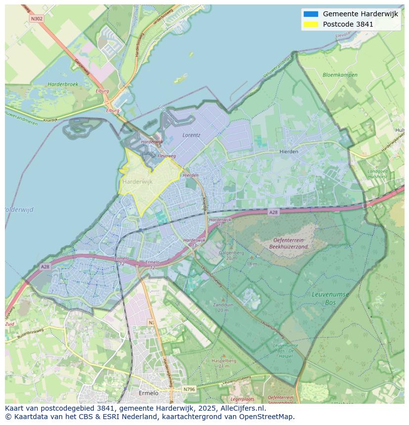 Afbeelding van het postcodegebied 3841 op de kaart.