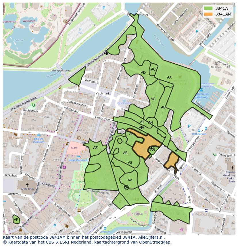 Afbeelding van het postcodegebied 3841 AM op de kaart.