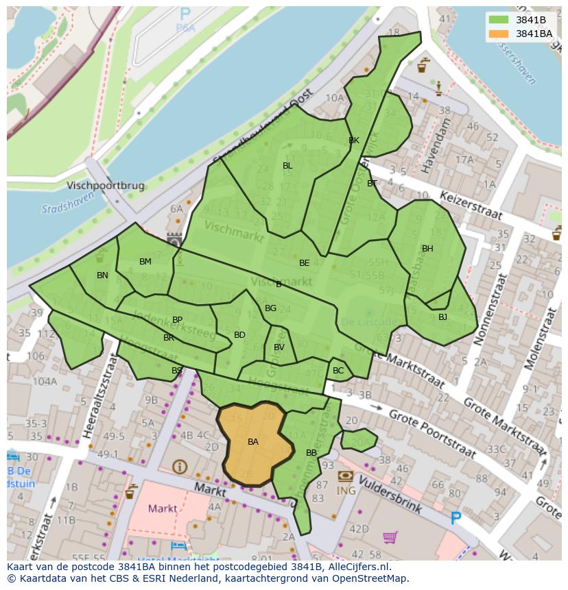 Afbeelding van het postcodegebied 3841 BA op de kaart.