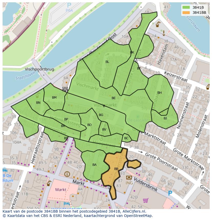 Afbeelding van het postcodegebied 3841 BB op de kaart.
