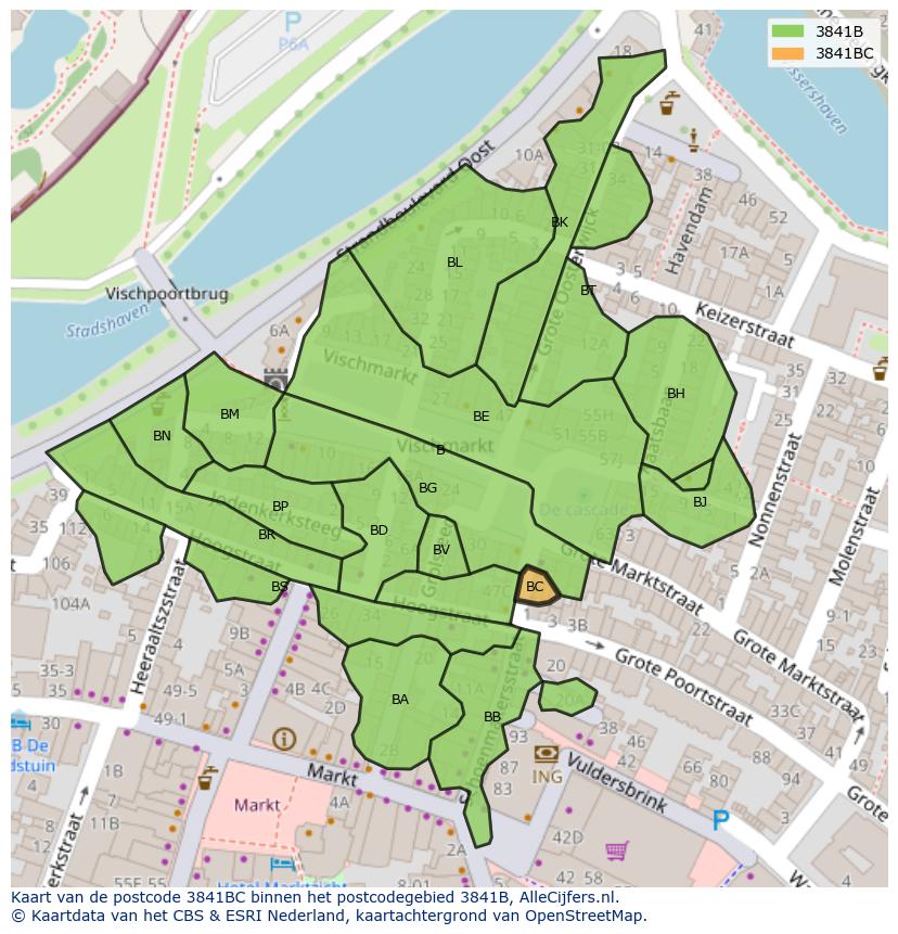 Afbeelding van het postcodegebied 3841 BC op de kaart.