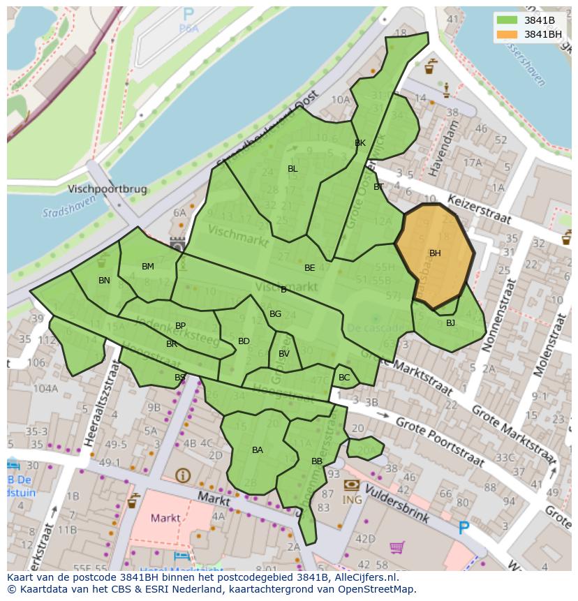 Afbeelding van het postcodegebied 3841 BH op de kaart.