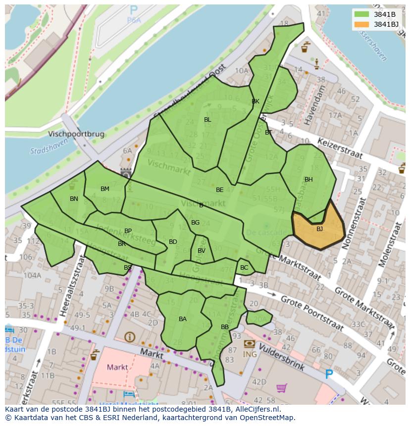 Afbeelding van het postcodegebied 3841 BJ op de kaart.