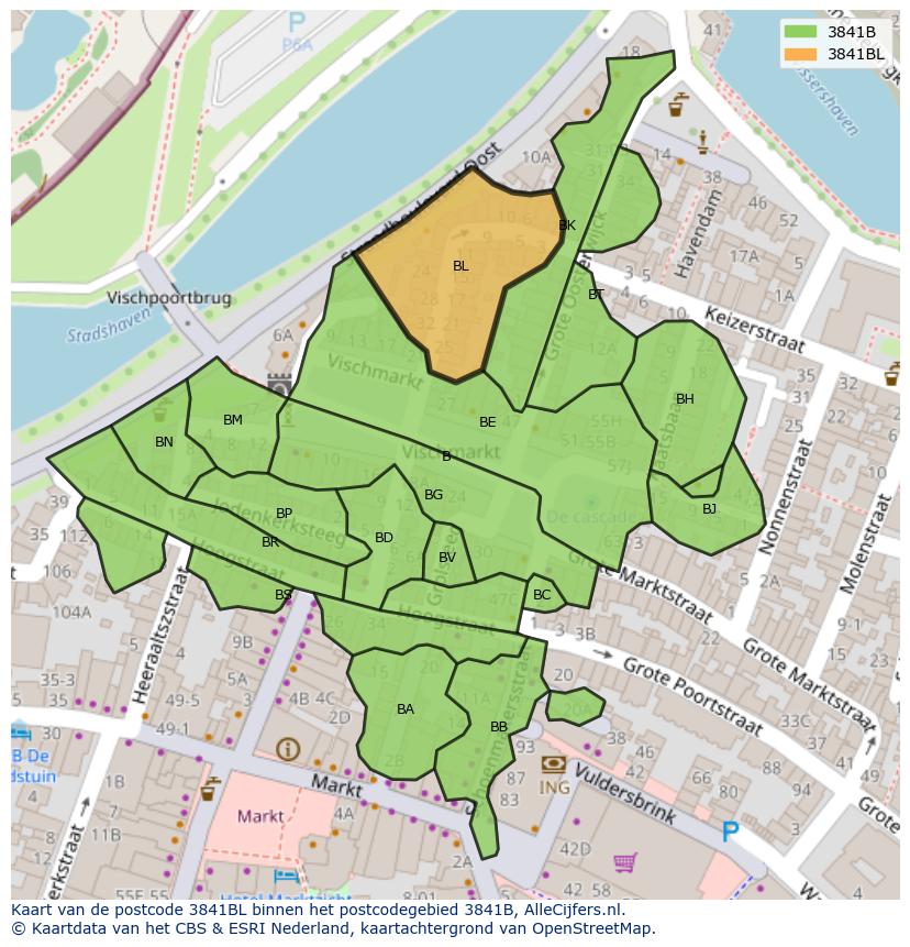 Afbeelding van het postcodegebied 3841 BL op de kaart.
