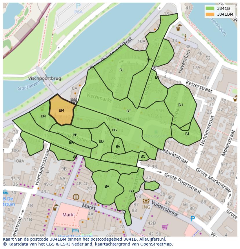 Afbeelding van het postcodegebied 3841 BM op de kaart.