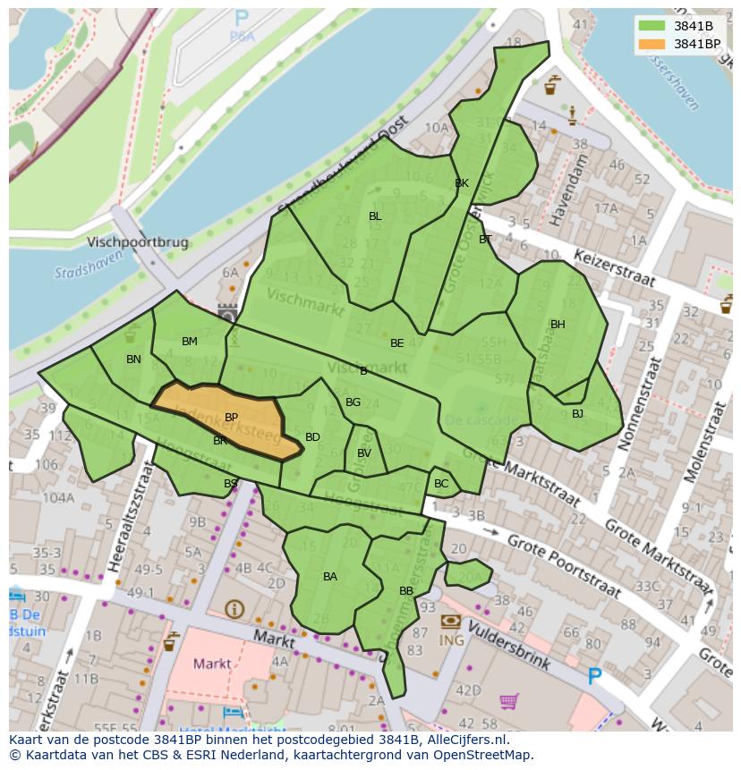 Afbeelding van het postcodegebied 3841 BP op de kaart.