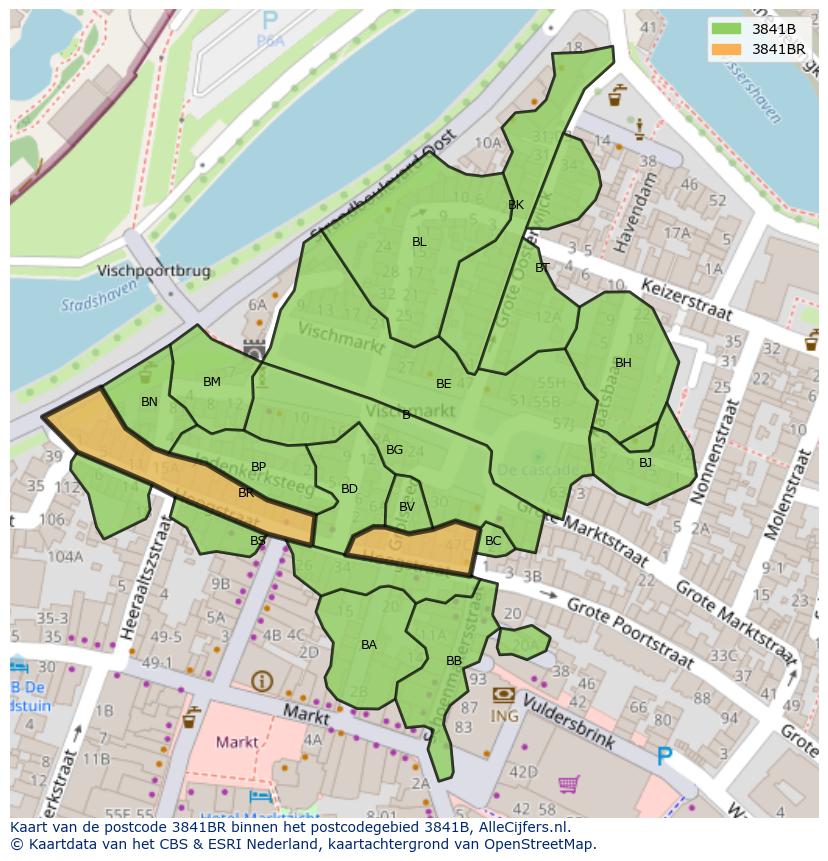 Afbeelding van het postcodegebied 3841 BR op de kaart.