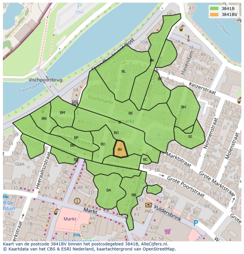 Afbeelding van het postcodegebied 3841 BV op de kaart.