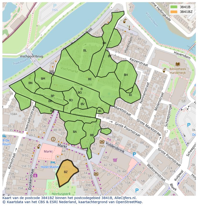 Afbeelding van het postcodegebied 3841 BZ op de kaart.