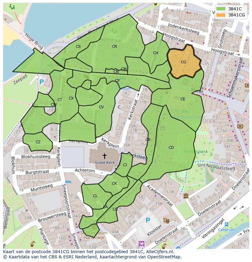 Afbeelding van het postcodegebied 3841 CG op de kaart.