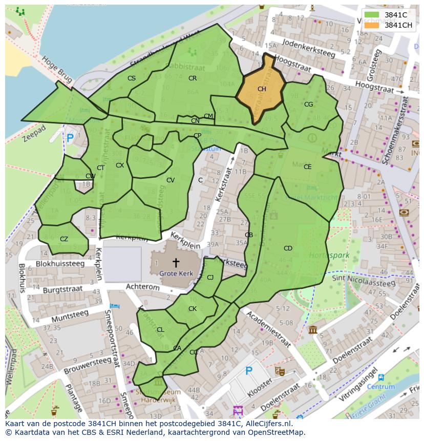 Afbeelding van het postcodegebied 3841 CH op de kaart.