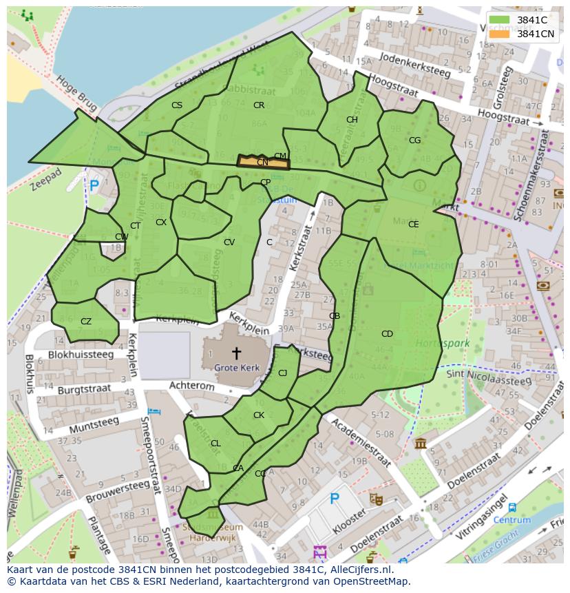 Afbeelding van het postcodegebied 3841 CN op de kaart.