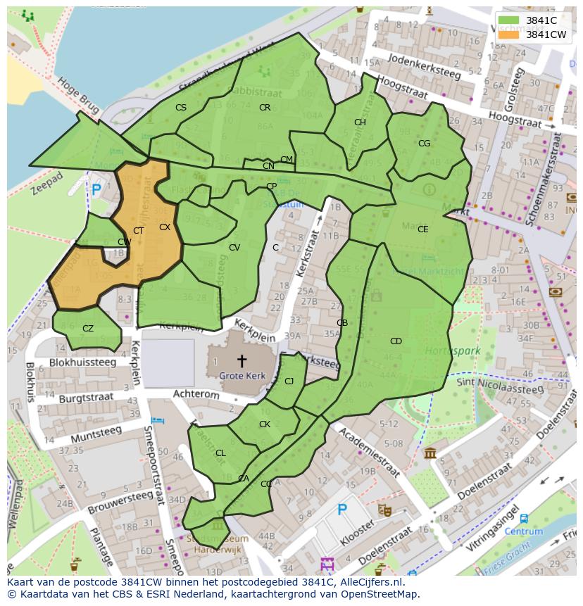 Afbeelding van het postcodegebied 3841 CW op de kaart.