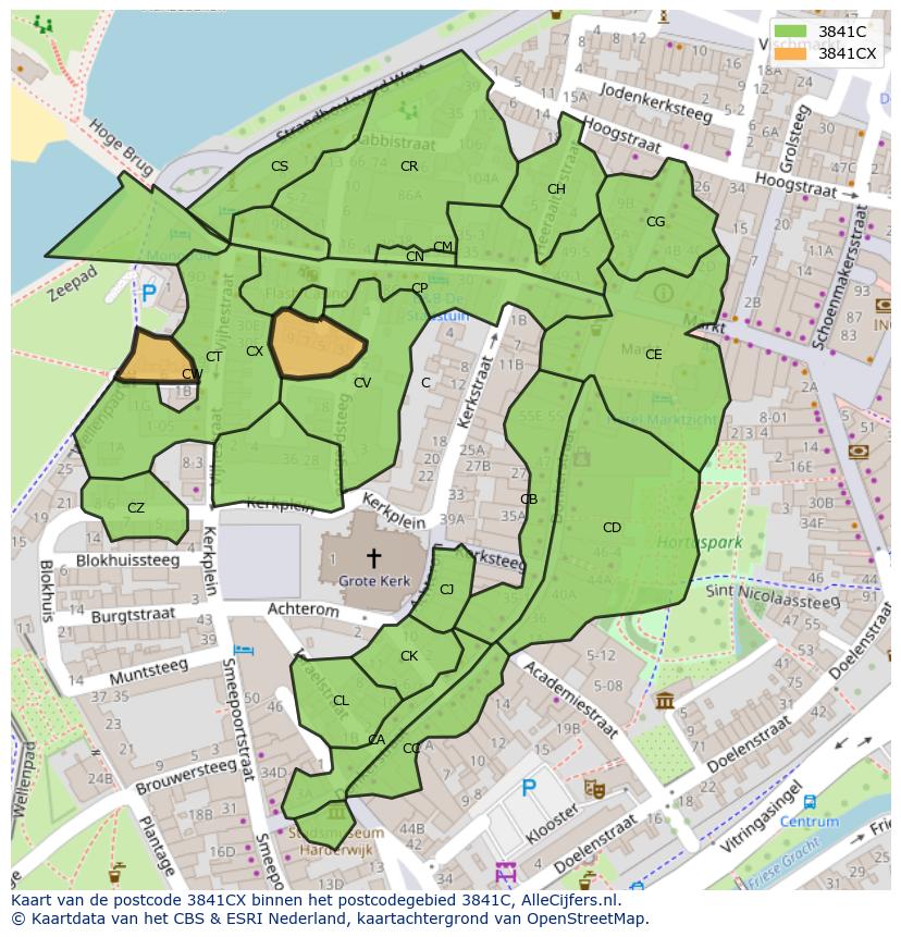 Afbeelding van het postcodegebied 3841 CX op de kaart.