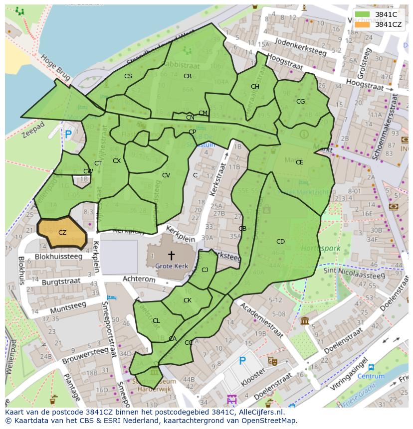 Afbeelding van het postcodegebied 3841 CZ op de kaart.