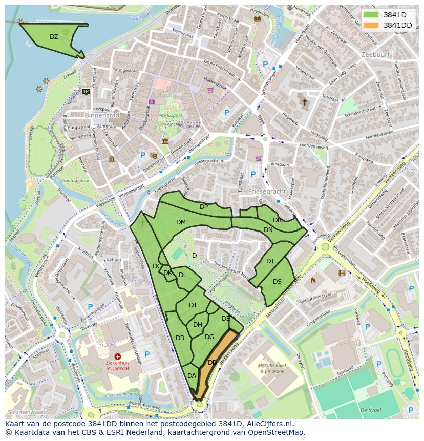 Afbeelding van het postcodegebied 3841 DD op de kaart.