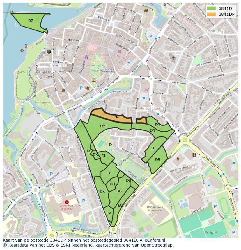 Afbeelding van het postcodegebied 3841 DP op de kaart.