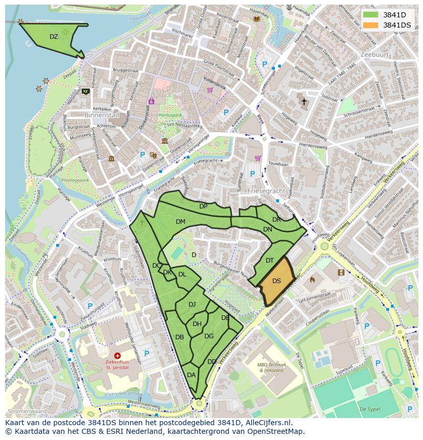 Afbeelding van het postcodegebied 3841 DS op de kaart.