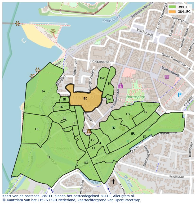 Afbeelding van het postcodegebied 3841 EC op de kaart.