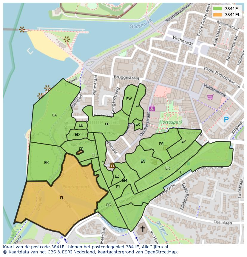 Afbeelding van het postcodegebied 3841 EL op de kaart.