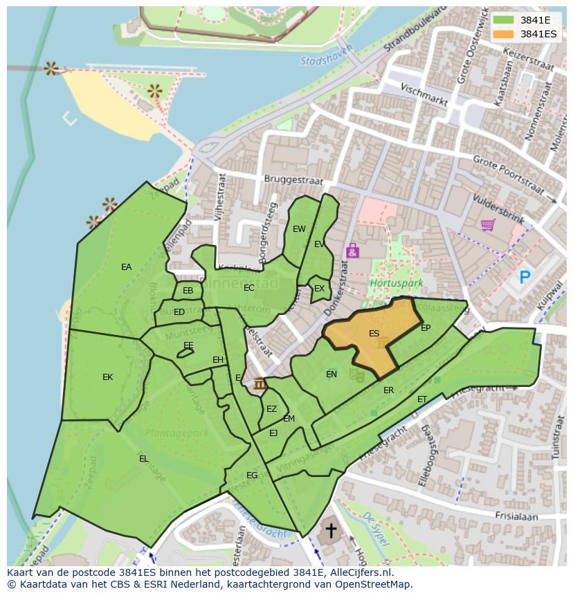 Afbeelding van het postcodegebied 3841 ES op de kaart.