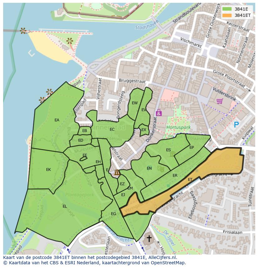 Afbeelding van het postcodegebied 3841 ET op de kaart.