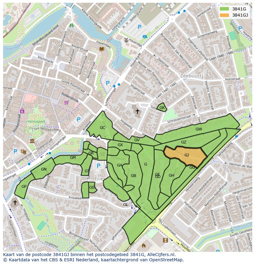Afbeelding van het postcodegebied 3841 GJ op de kaart.