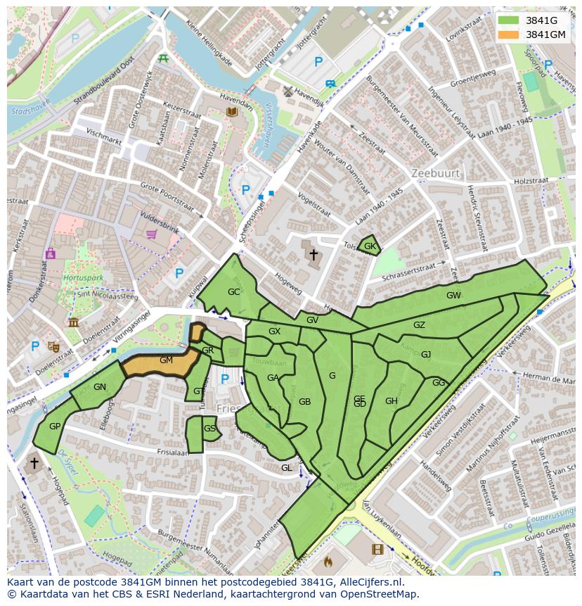 Afbeelding van het postcodegebied 3841 GM op de kaart.