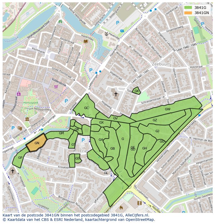 Afbeelding van het postcodegebied 3841 GN op de kaart.