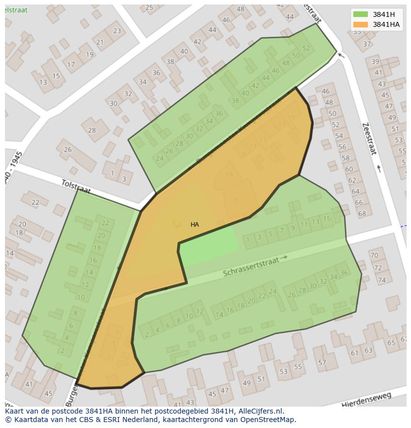 Afbeelding van het postcodegebied 3841 HA op de kaart.