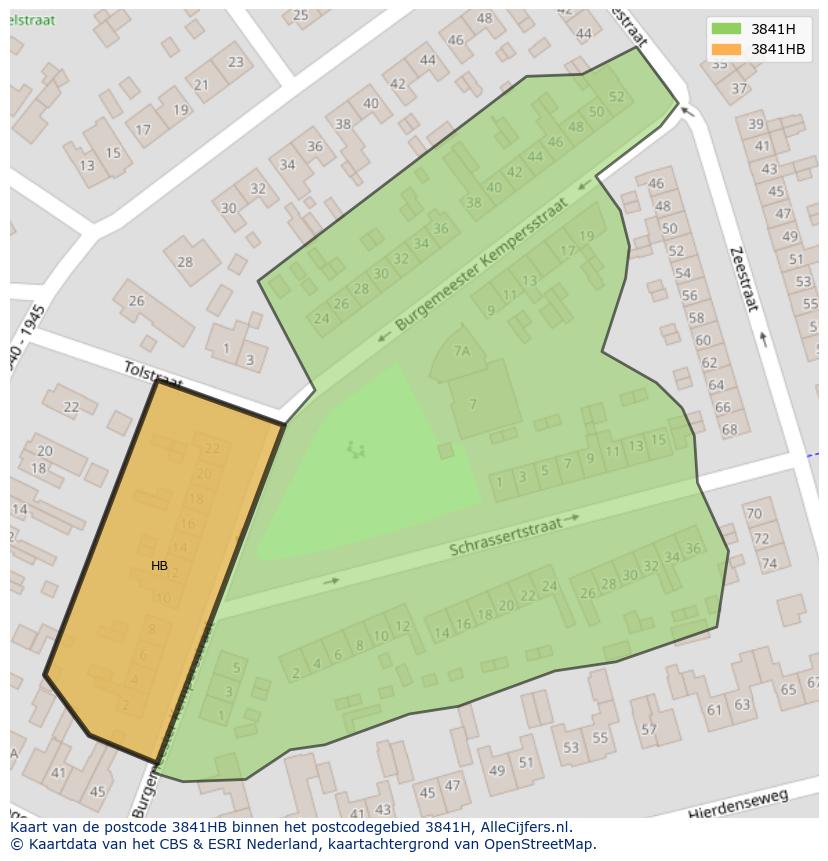 Afbeelding van het postcodegebied 3841 HB op de kaart.