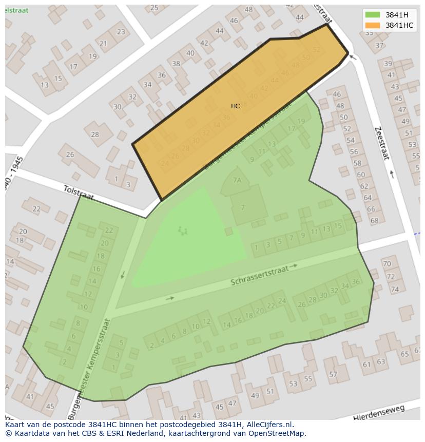 Afbeelding van het postcodegebied 3841 HC op de kaart.