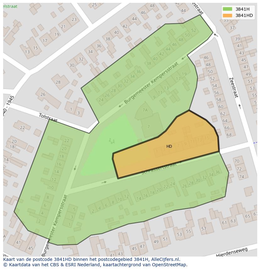 Afbeelding van het postcodegebied 3841 HD op de kaart.