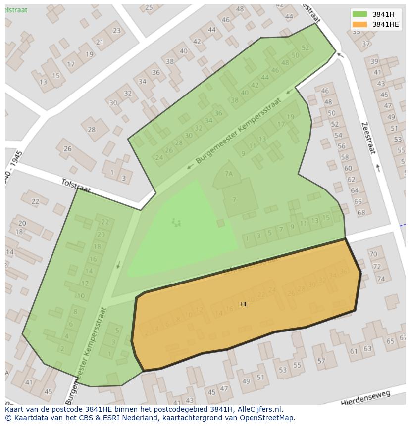 Afbeelding van het postcodegebied 3841 HE op de kaart.