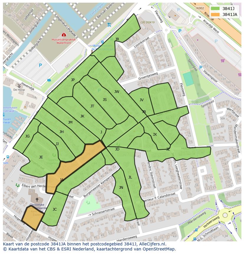 Afbeelding van het postcodegebied 3841 JA op de kaart.