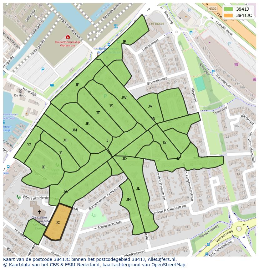 Afbeelding van het postcodegebied 3841 JC op de kaart.
