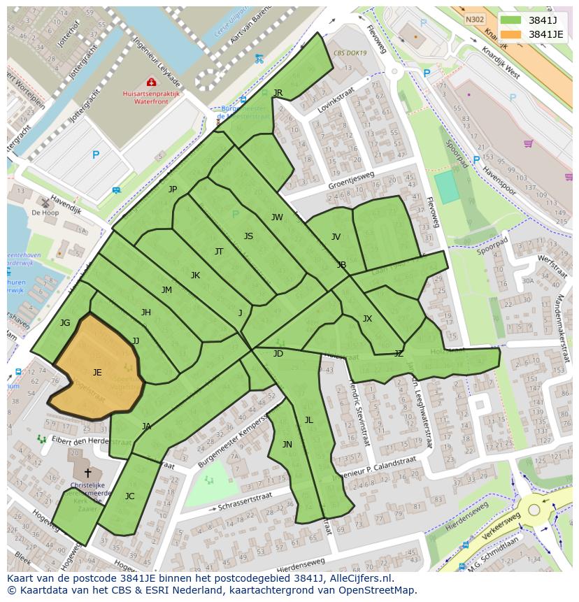 Afbeelding van het postcodegebied 3841 JE op de kaart.