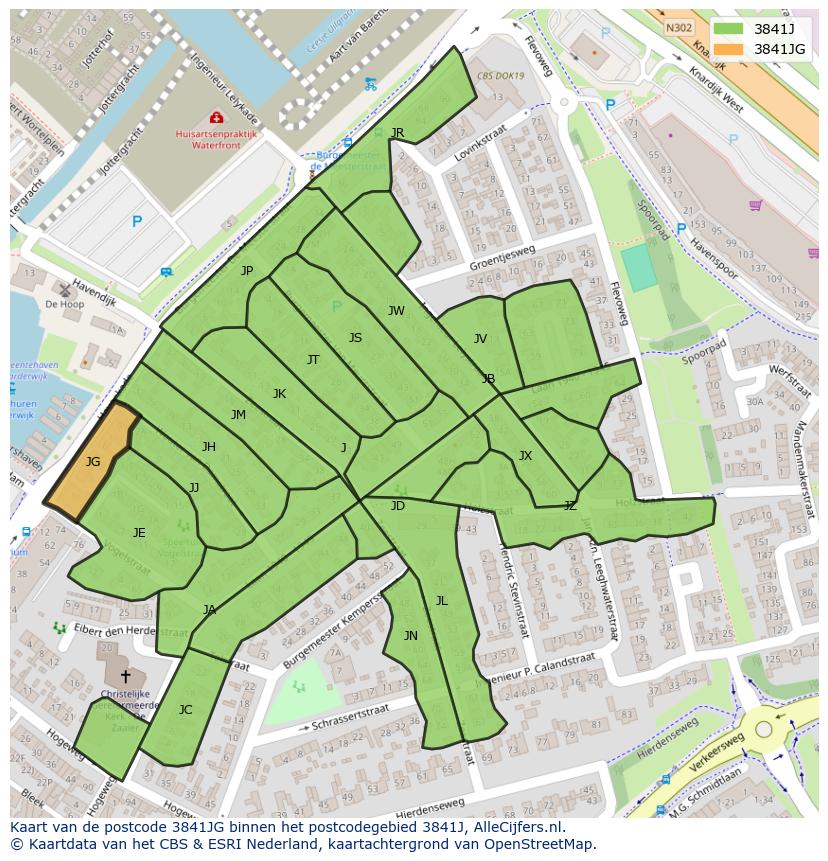 Afbeelding van het postcodegebied 3841 JG op de kaart.