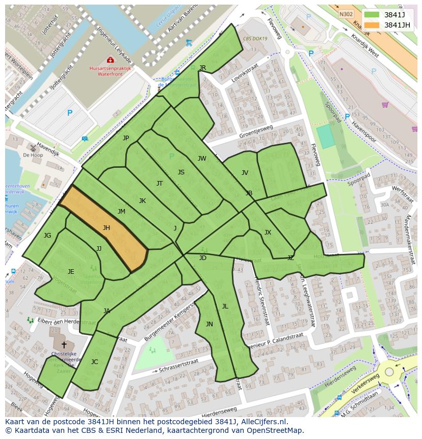 Afbeelding van het postcodegebied 3841 JH op de kaart.