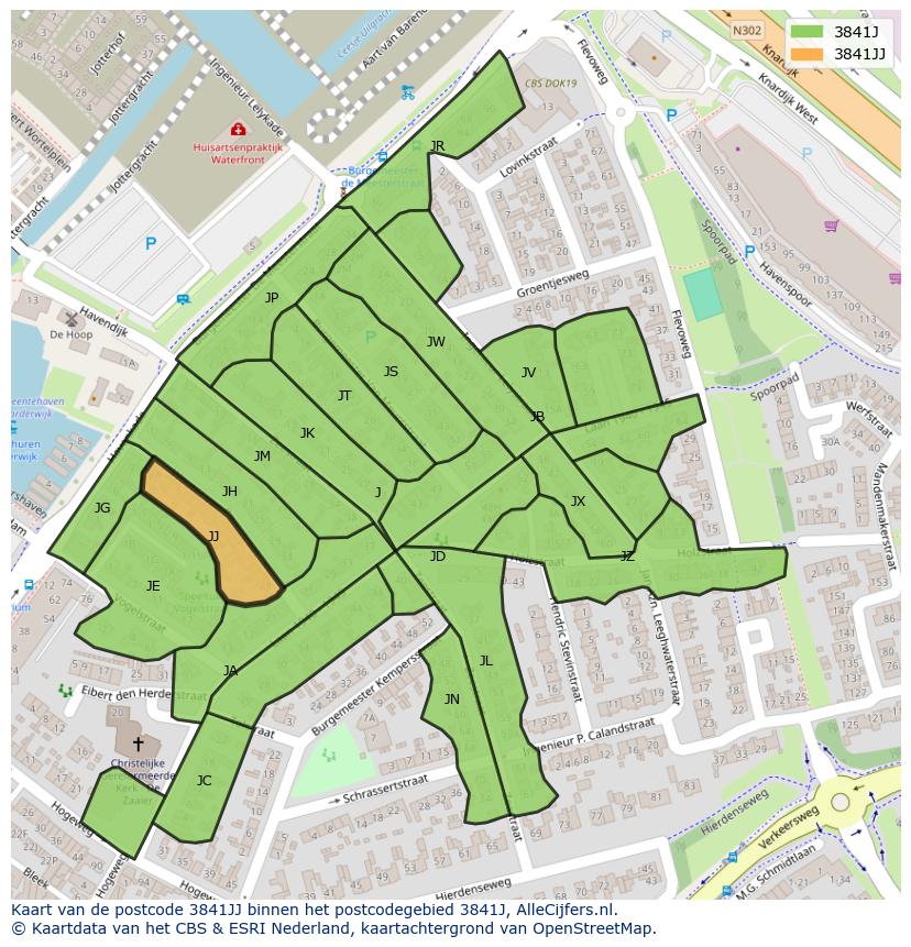Afbeelding van het postcodegebied 3841 JJ op de kaart.