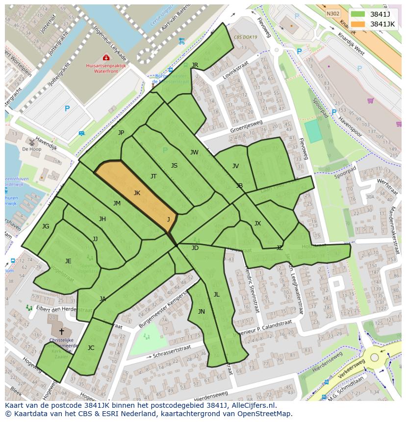 Afbeelding van het postcodegebied 3841 JK op de kaart.