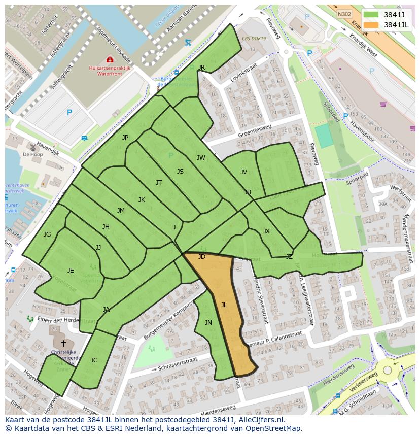 Afbeelding van het postcodegebied 3841 JL op de kaart.