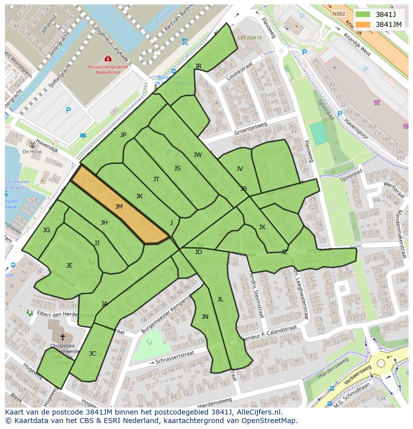 Afbeelding van het postcodegebied 3841 JM op de kaart.