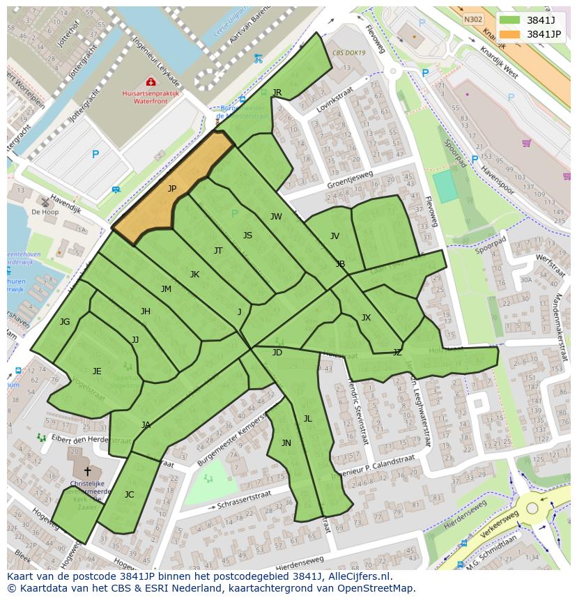 Afbeelding van het postcodegebied 3841 JP op de kaart.