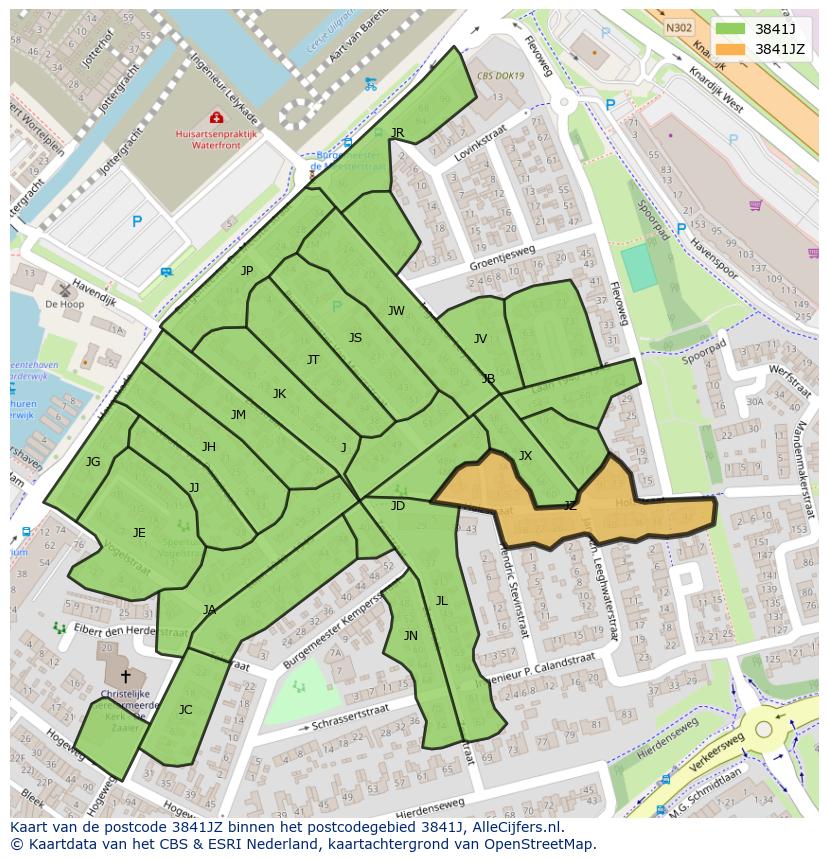 Afbeelding van het postcodegebied 3841 JZ op de kaart.