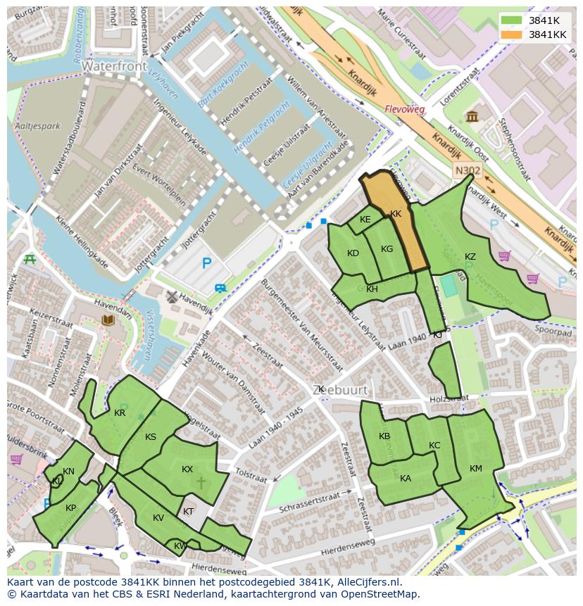 Afbeelding van het postcodegebied 3841 KK op de kaart.