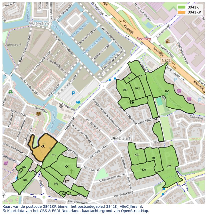 Afbeelding van het postcodegebied 3841 KR op de kaart.